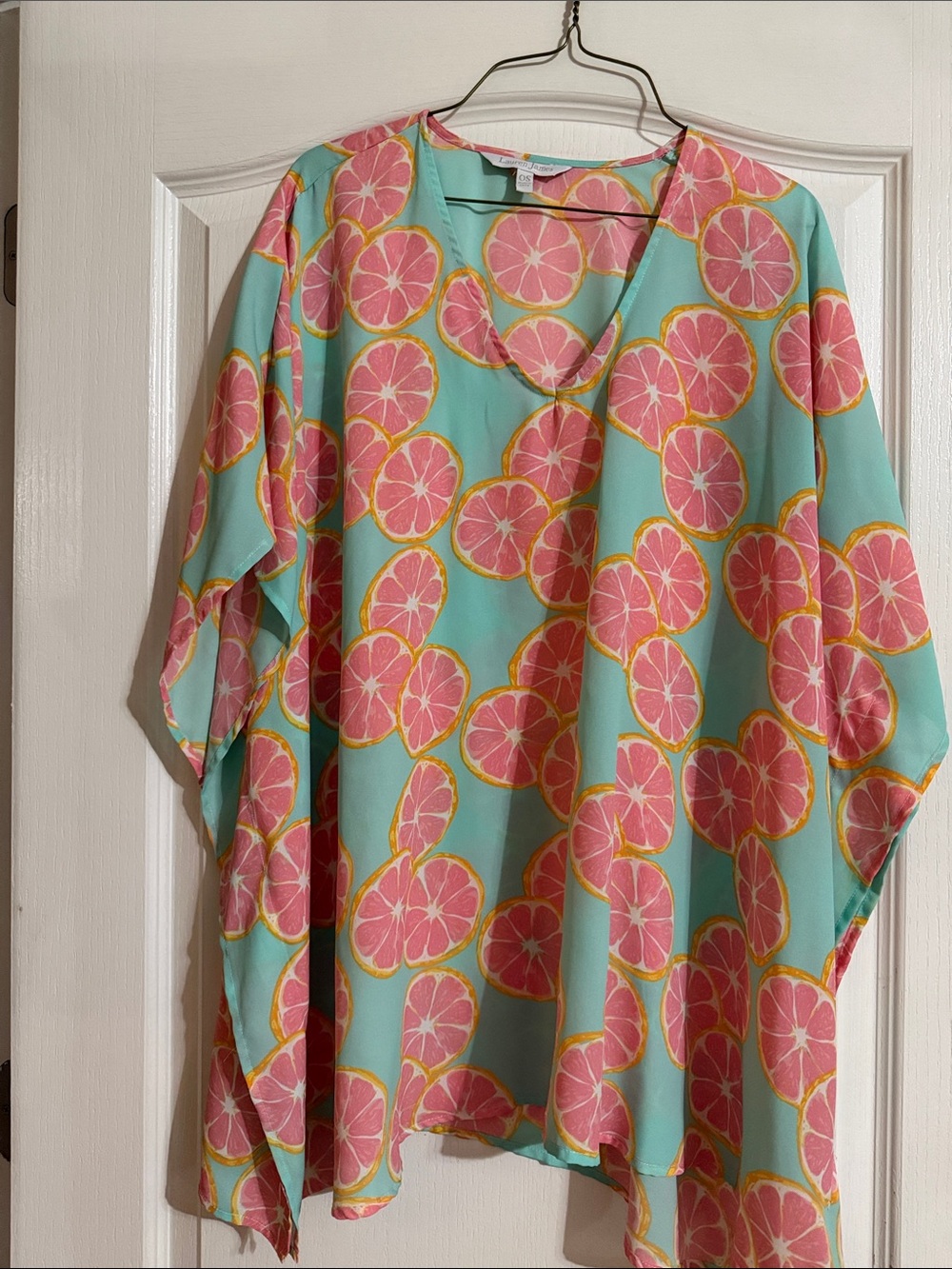 Lauren James Pink Citrus Print V-Neck Swim Coverup on Aqua